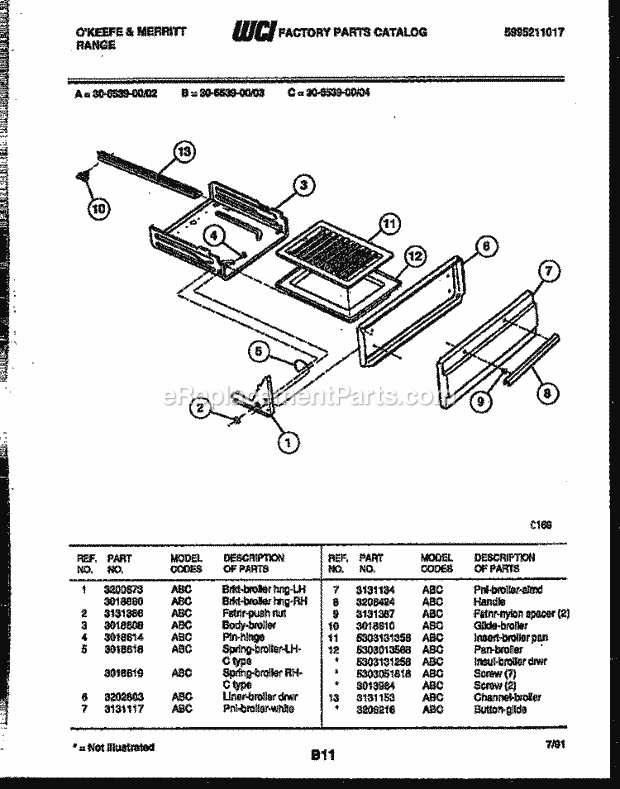 Frigidaire 30-6539-23-04 Tap(V6) / Gas Range Broiler Drawer Parts Diagram