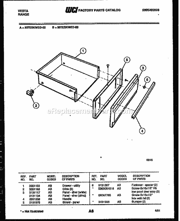 Frigidaire 30TESKWED-23-02 Tap(V2) / Electric Range Drawer Parts Diagram