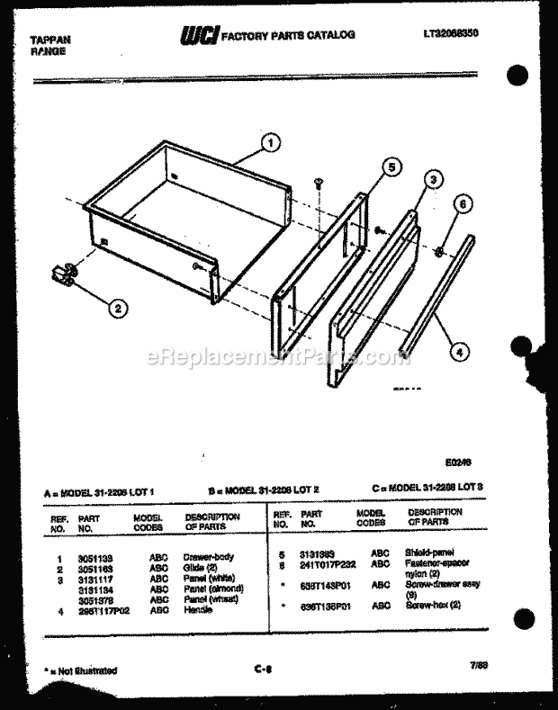 Frigidaire 31-2208-66-03 Tap(V9) / Electric Range Drawer Parts Diagram