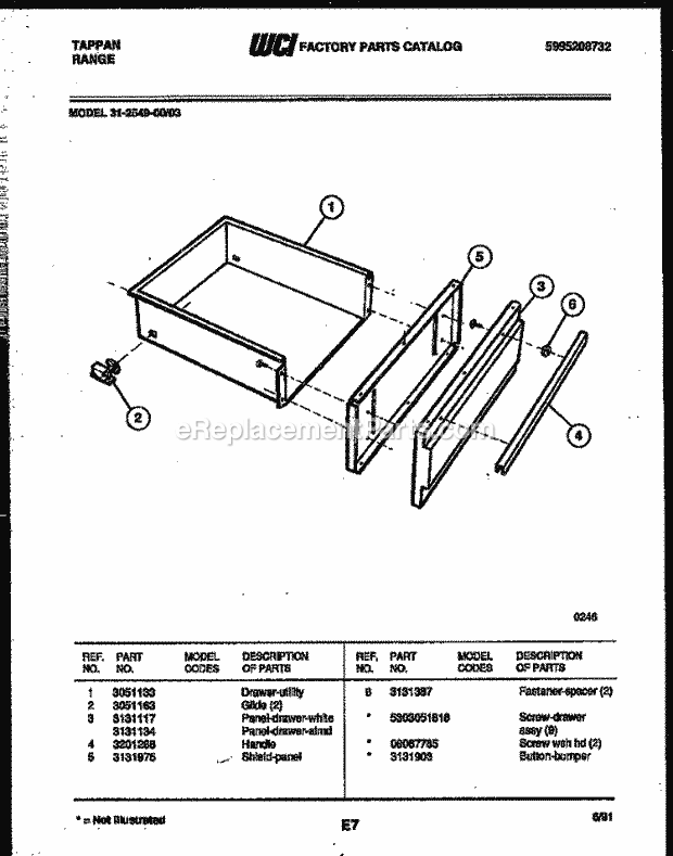Frigidaire 31-2549-23-03 Tap(V2) / Electric Range Drawer Parts Diagram