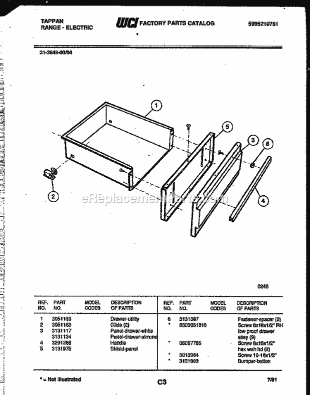 Frigidaire 31-2649-23-04 Tap(V2) / Electric Range Drawer Parts Diagram
