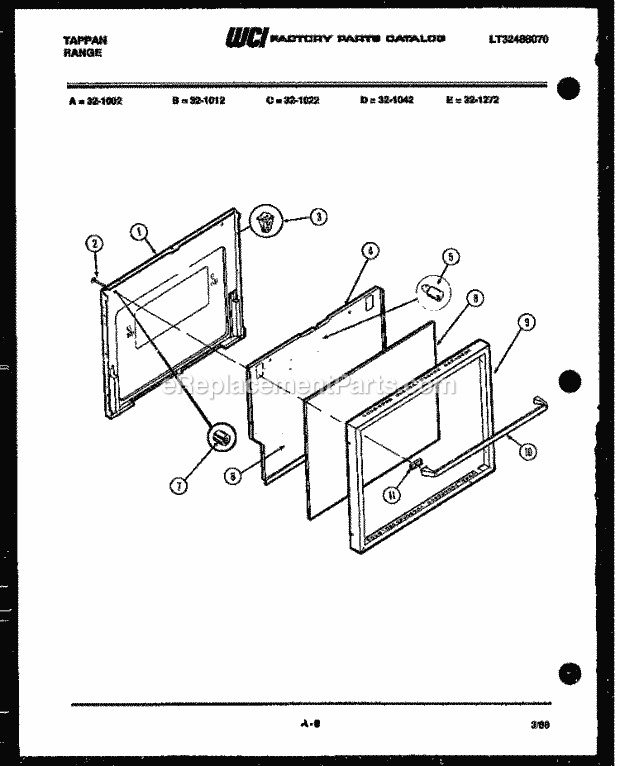 Frigidaire 32-1012-00-03 Freestanding, Gas Range Gas Door Parts Diagram