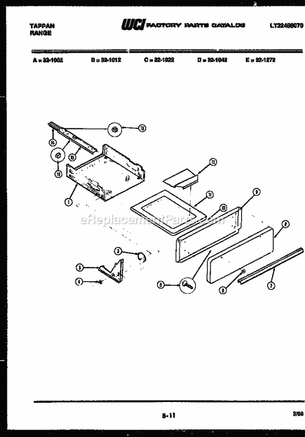 Frigidaire 32-1012-00-03 Freestanding, Gas Range Gas Broiler Drawer Parts Diagram