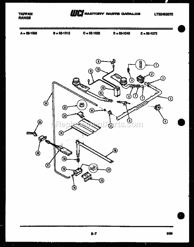 Frigidaire 32-1012-00-06 Freestanding, Gas Range Gas Burner, Manifold and Gas Control Diagram