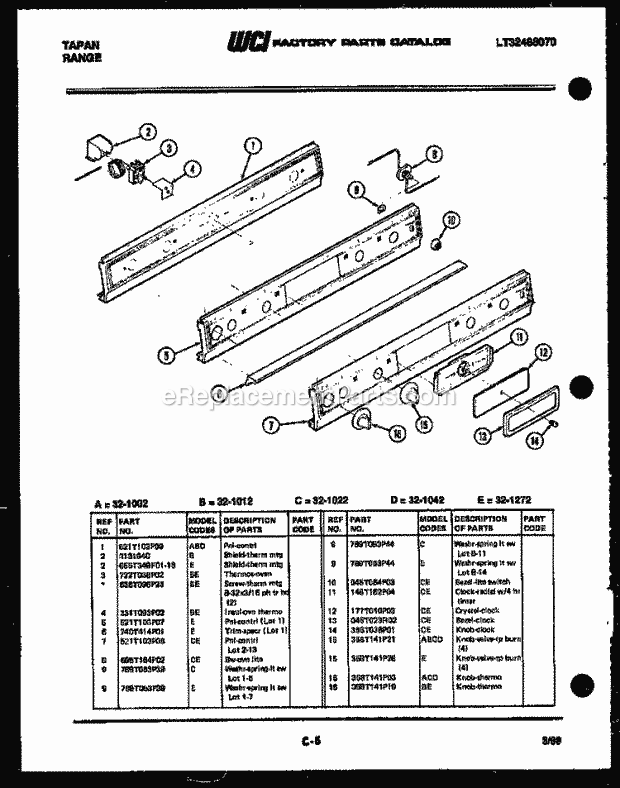 Frigidaire 32-1012-23-06 Freestanding, Gas Range Gas Control Panel Diagram