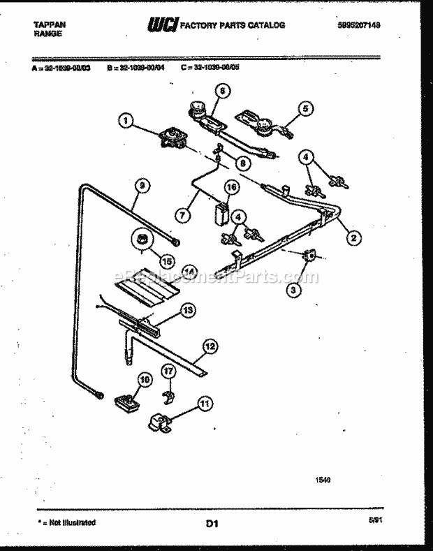 Frigidaire 32-1039-23-04 Tap(V4) / Gas Range Burner, Manifold and Gas Control Diagram
