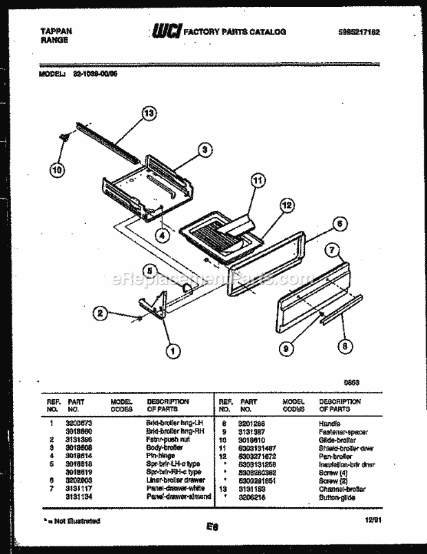 Frigidaire 32-1039-23-06 Tap(V2) / Gas Range Broiler Drawer Parts Diagram