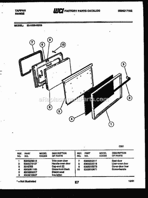 Frigidaire 32-1039-23-06 Tap(V2) / Gas Range Door Parts Diagram