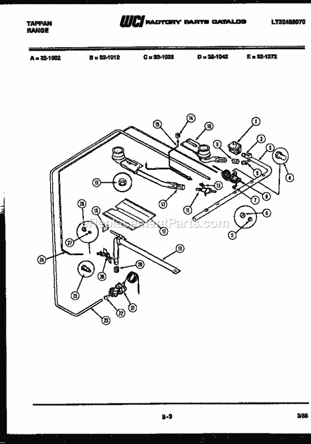 Frigidaire 32-1042-32-11 Freestanding, Gas Range Gas Burner, Manifold and Gas Control Diagram