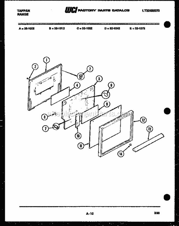 Frigidaire 32-1272-00-01 Freestanding, Gas Range Gas Door Parts Diagram