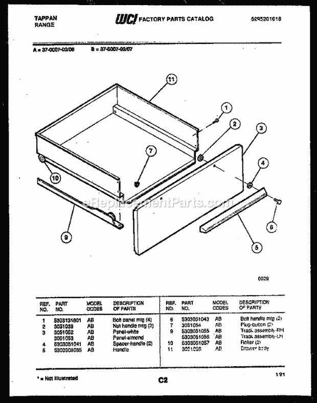 Frigidaire 37-0007-23-06 Tap(V2) / Electric Range Drawer Parts Diagram