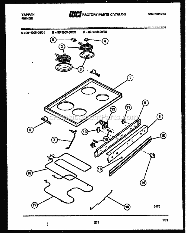 Frigidaire 37-1009-23-02 Tap(V4) / Electric Range Cooktop and Broiler Parts Diagram