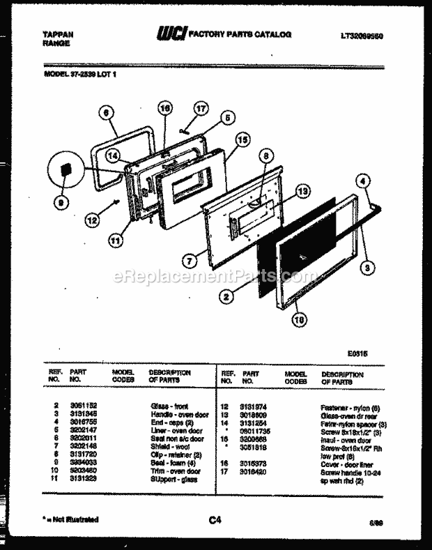 Frigidaire 37-2539-23-01 Tap(V2) / Electric Range Door Parts Diagram