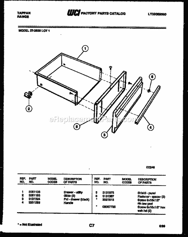 Frigidaire 37-2539-23-01 Tap(V2) / Electric Range Drawer Parts Diagram