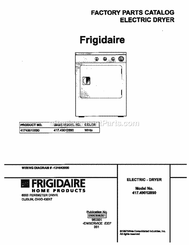 Frigidaire 41749012890 Residential Electric Dryer Page C Diagram
