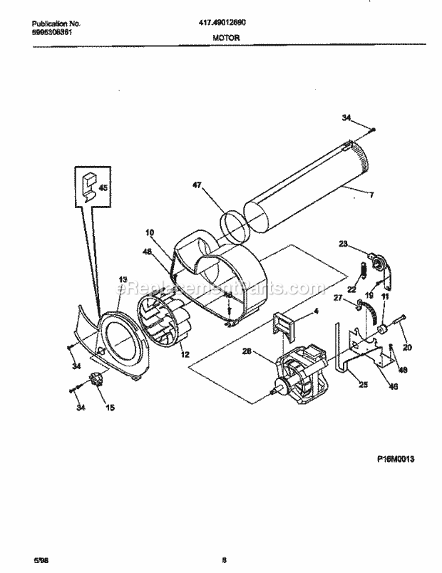 Frigidaire 41749012890 Residential Electric Dryer Motor Diagram