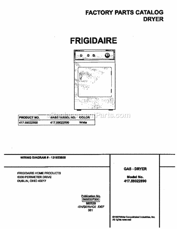 Frigidaire 41759022890 Gas Dryer Page D Diagram