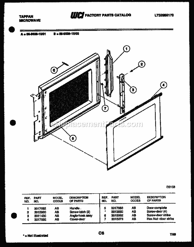 Frigidaire 56-9338-23-01 Tap(V2) / Microwave Door Parts Diagram