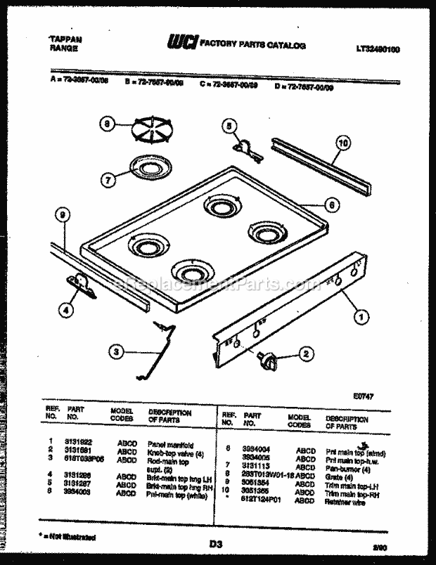 Frigidaire 72-3657-66-08 Tap(V3) / Gas Range Cooktop Parts Diagram