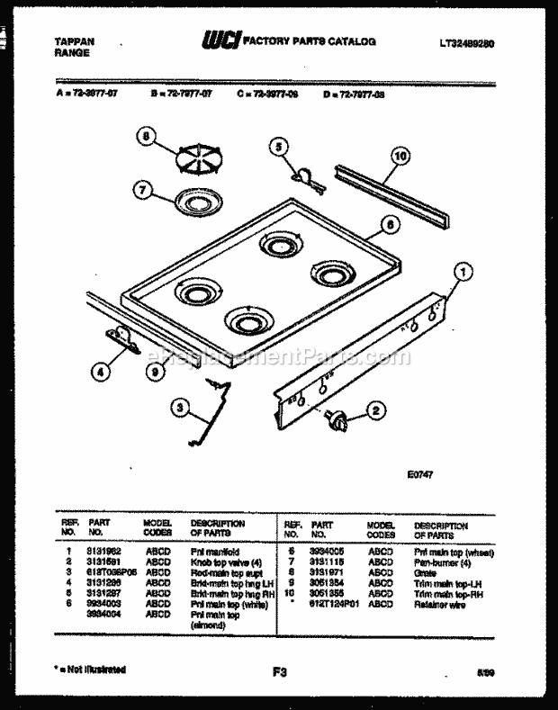 Frigidaire 72-3977-23-08 Tap(V8) / Gas Range Cooktop Parts Diagram