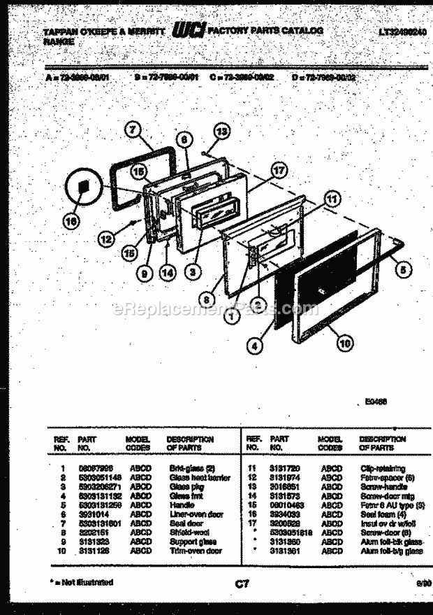 Frigidaire 72-3989-23-01 Tap(V2) / Gas Range Lower Oven Door Parts Diagram