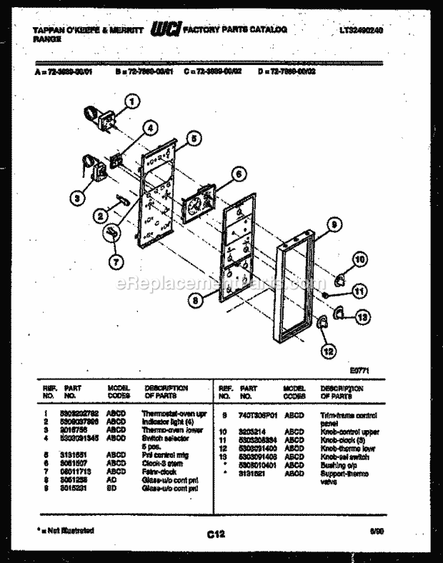 Frigidaire 72-3989-66-01 Tap(V3) / Gas Range Control Panel Diagram