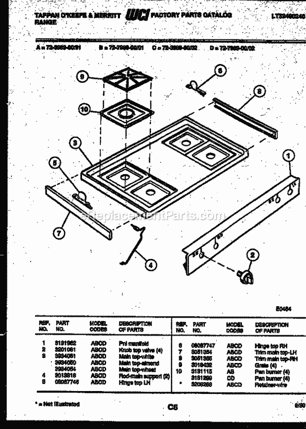 Frigidaire 72-3989-66-01 Tap(V3) / Gas Range Cooktop Parts Diagram