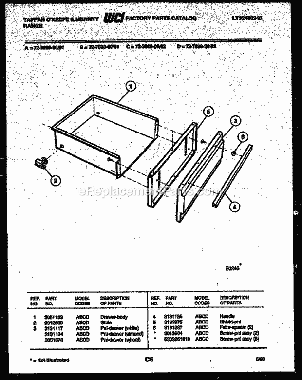 Frigidaire 72-3989-66-01 Tap(V3) / Gas Range Drawer Parts Diagram