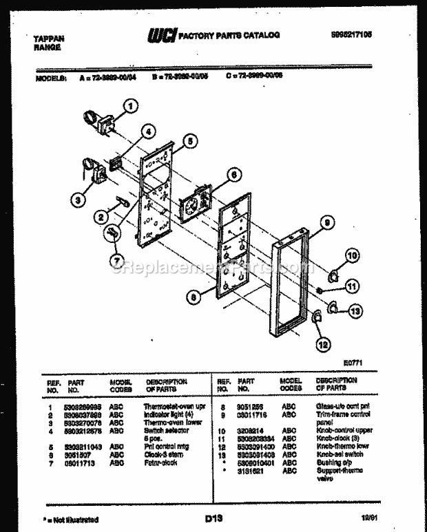 Frigidaire 72-3989-66-04 Tap(V3) / Gas Range Control Panel Diagram