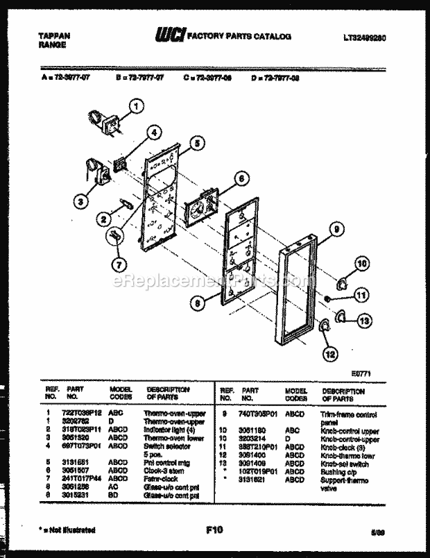 Frigidaire 72-7977-23-07 Tap(V5) / Gas Range Control Panel Diagram