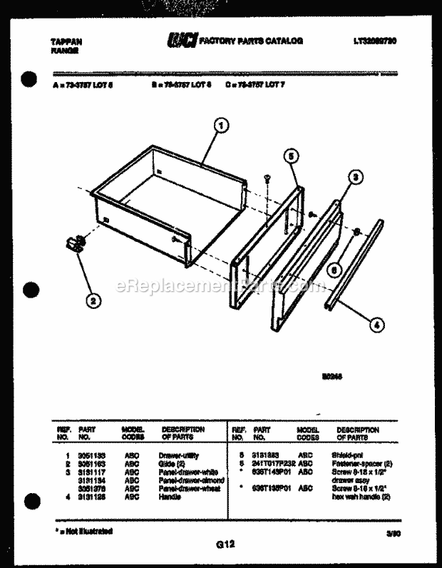 Frigidaire 73-3757-66-05 Tap(V3) / Electric Range Drawer Parts Diagram