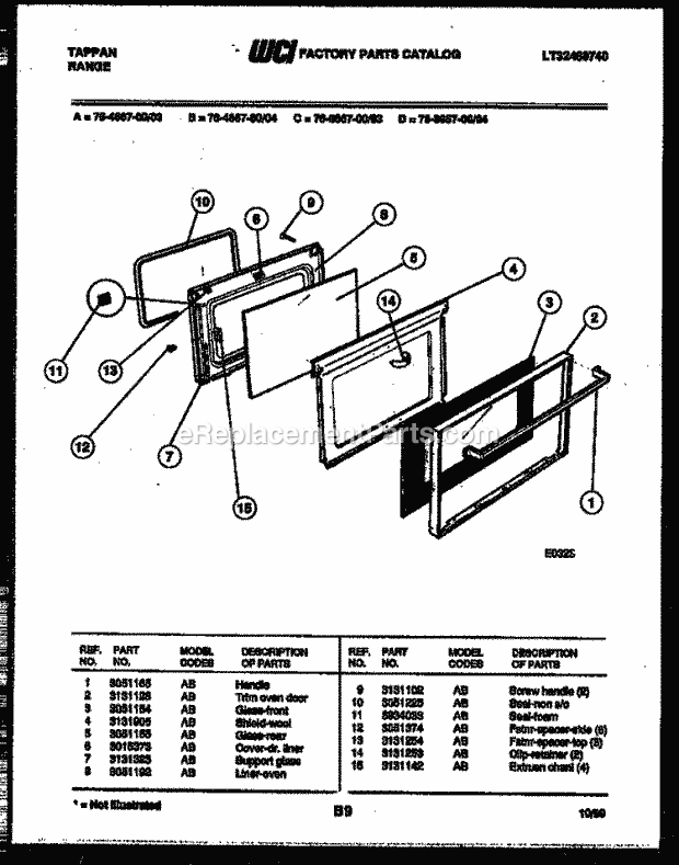 Frigidaire 76-4667-23-03 Tap(V2) / Gas Range Lower Oven Door Parts Diagram