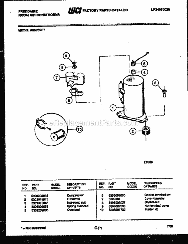 Frigidaire A05LE2E7 Room Air Conditioner Compressor Parts Diagram