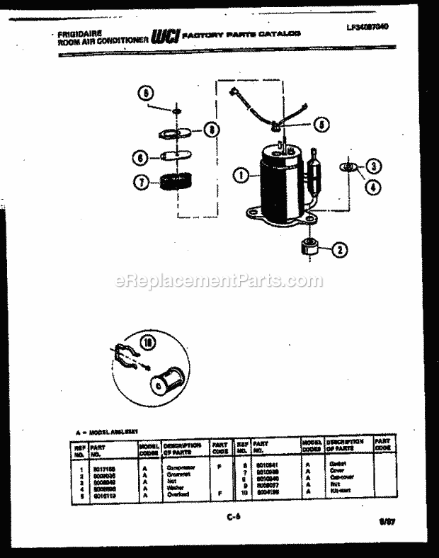 Frigidaire A06LE3E1 Room Air Conditioner Compressor Parts Diagram