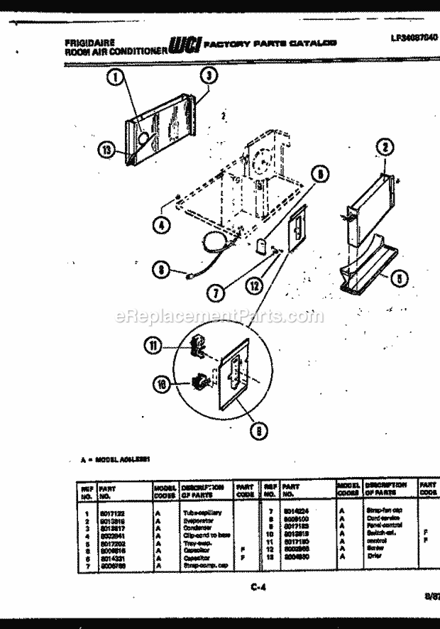 Frigidaire A06LE3E1 Room Air Conditioner Unit Parts Diagram