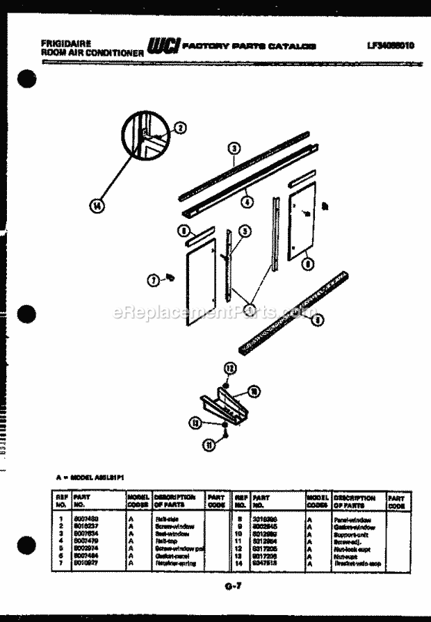 Frigidaire A11ME5F1 Room Air Conditioner Window Mounting Parts Diagram