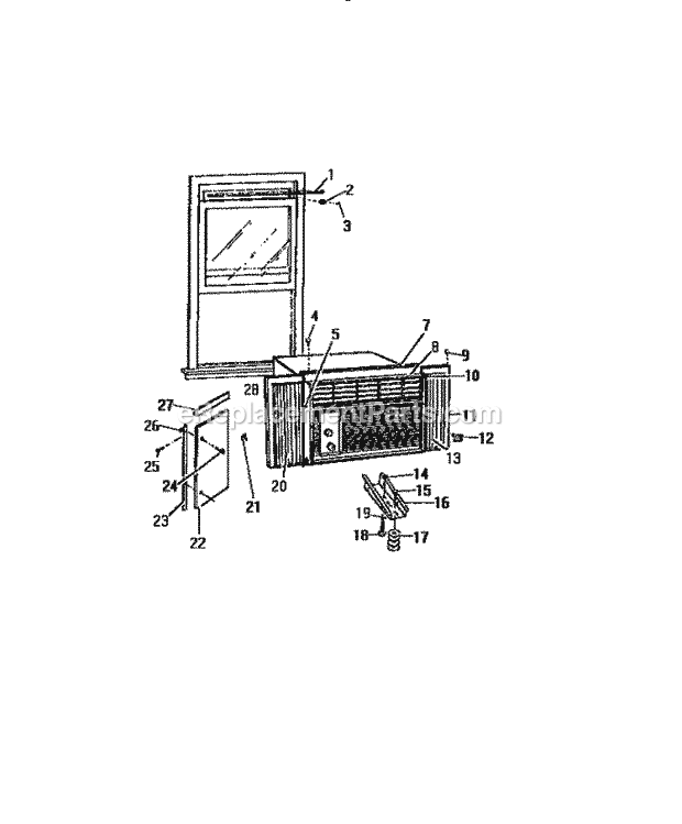 Frigidaire A1838EC2 Room Air Conditioner Cabinet, Window Mounting Parts (`Aa Diagram