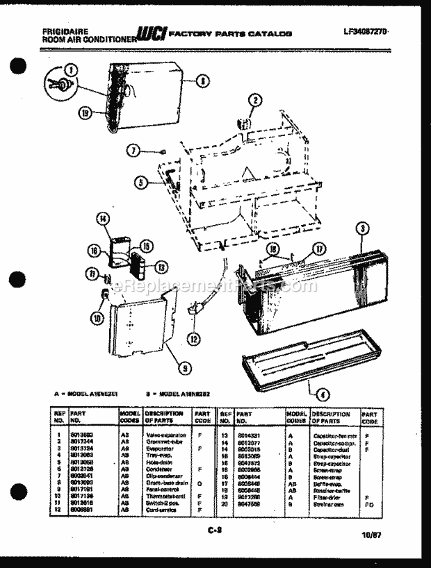 Frigidaire A18NE2E2 Room Air Conditioner Unit Parts Diagram