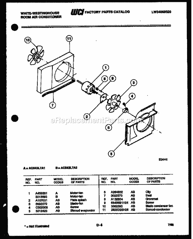 Frigidaire AC042L7A1 Wwh(V1) / Room Air Conditioner Compressor Parts Diagram