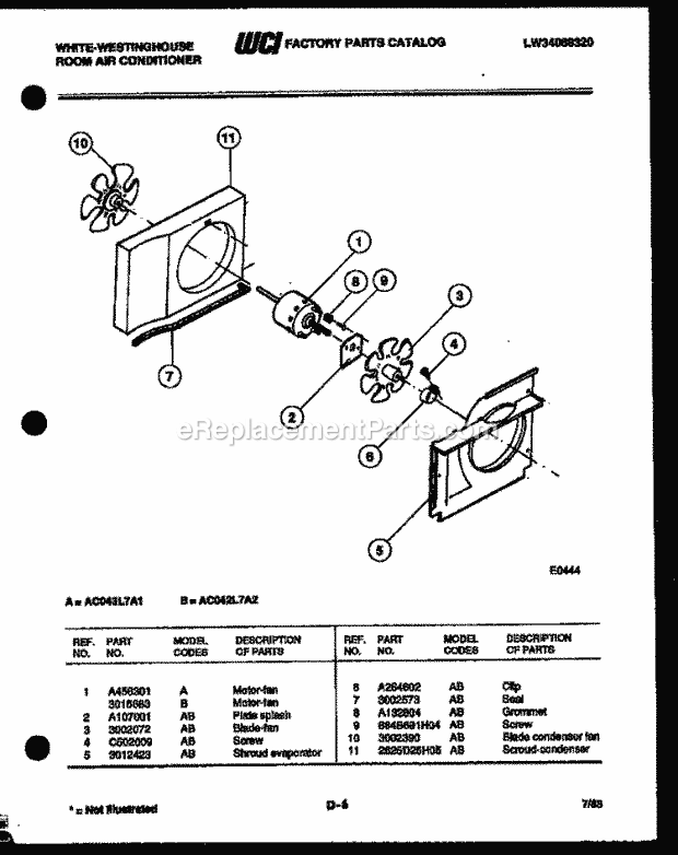 Frigidaire AC043L7A1 Wwh(V2) / Room Air Conditioner Cabinet and Installation Parts Diagram