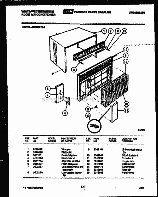 Frigidaire AC053L7A2 Wwh(V1) / Room Air Conditioner Cabinet Parts Diagram