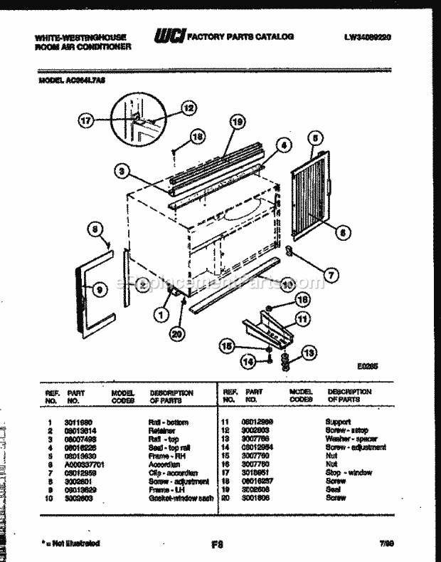 Frigidaire AC064L7A5 Wwh(V1) / Room Air Conditioner Cabinet and Installation Parts Diagram