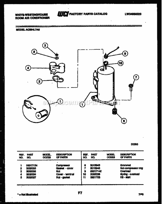 Frigidaire AC064L7A5 Wwh(V1) / Room Air Conditioner Compressor Parts Diagram