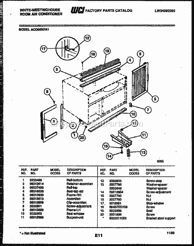 Frigidaire AC066N7A1 Wwh(V1) / Room Air Conditioner Cabinet and Installation Parts Diagram