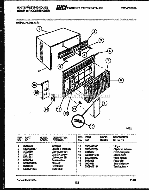 Frigidaire AC066N7A1 Wwh(V1) / Room Air Conditioner Cabinet Parts Diagram