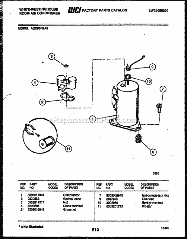 Frigidaire AC066N7A1 Wwh(V1) / Room Air Conditioner Compressor Parts Diagram