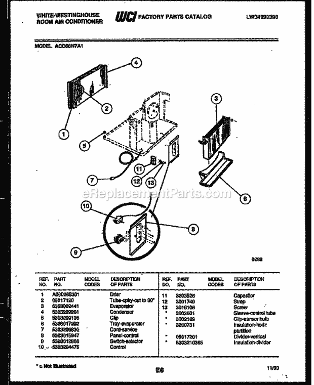 Frigidaire AC066N7A1 Wwh(V1) / Room Air Conditioner Electrical Parts Diagram