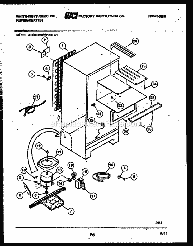 Frigidaire ACG150NLW1 Wwh(V3) / Top Mount Refrigerator System and Automatic Defrost Parts Diagram