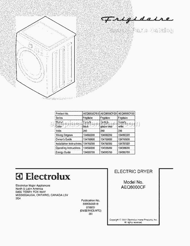 Frigidaire AEQ8000CFG0 Residential Dryer Page C Diagram