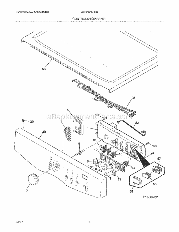 Frigidaire AEQ8000FG0 Residential Dryer Controls / Top Panel Diagram